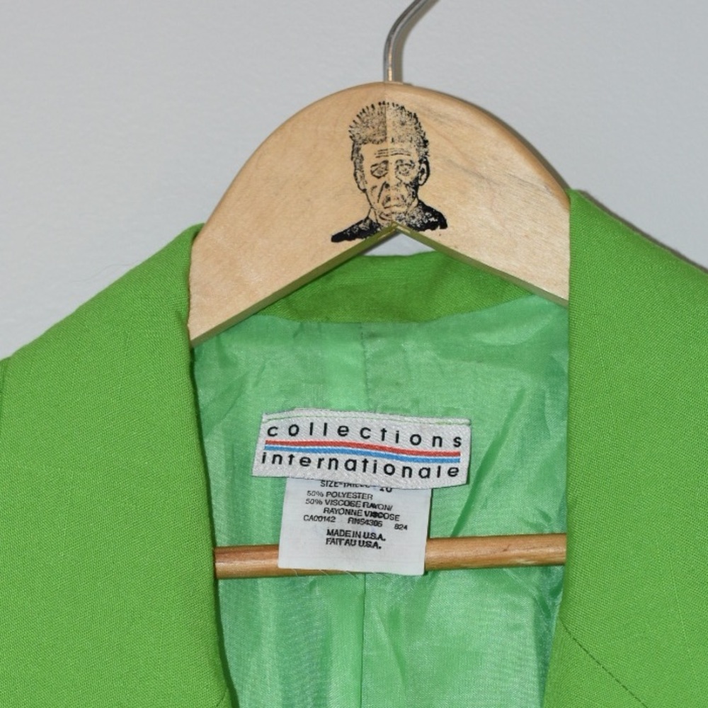 Neon Green Oversized Padded Shoulder Blazer Made in America